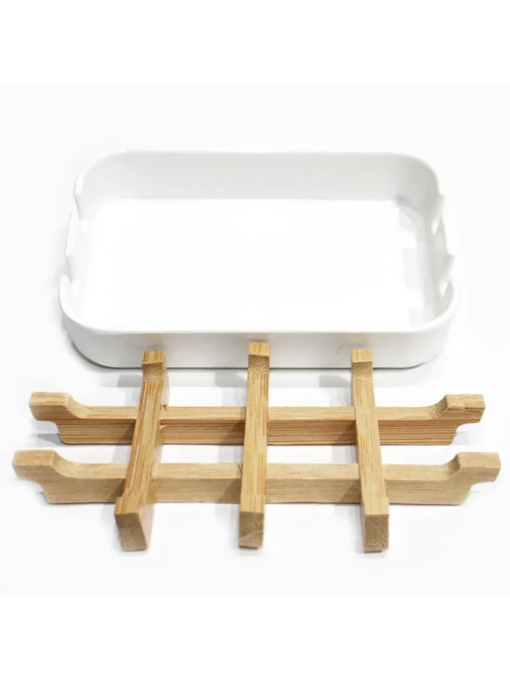 Bamboo Fiber Self-Draining Soap Dish Drain Storage Holder Tray Bathroom Set of 2